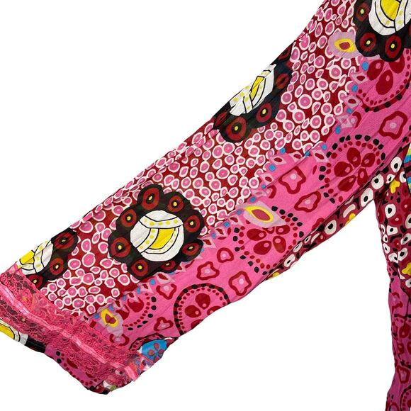 Violet & Claire X-Large Top Snap Front 3/4 Sleeve Boho Lace Geometric Pink Multi - Picture 4 of 9